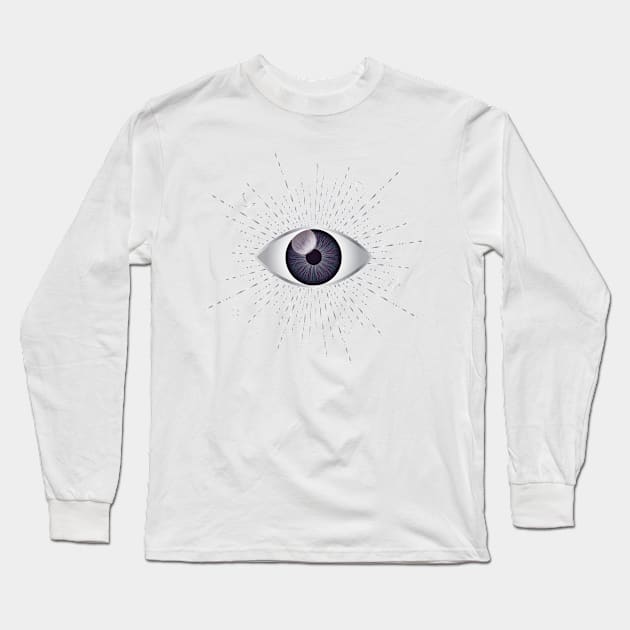 Violet Purple Evil Eye Silver Eyelashes Sun Moon Star Nazar Mati Talisman Long Sleeve T-Shirt by karenmcfarland13